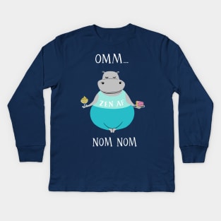 Omm Nom Nom - funny yoga hippo Kids Long Sleeve T-Shirt